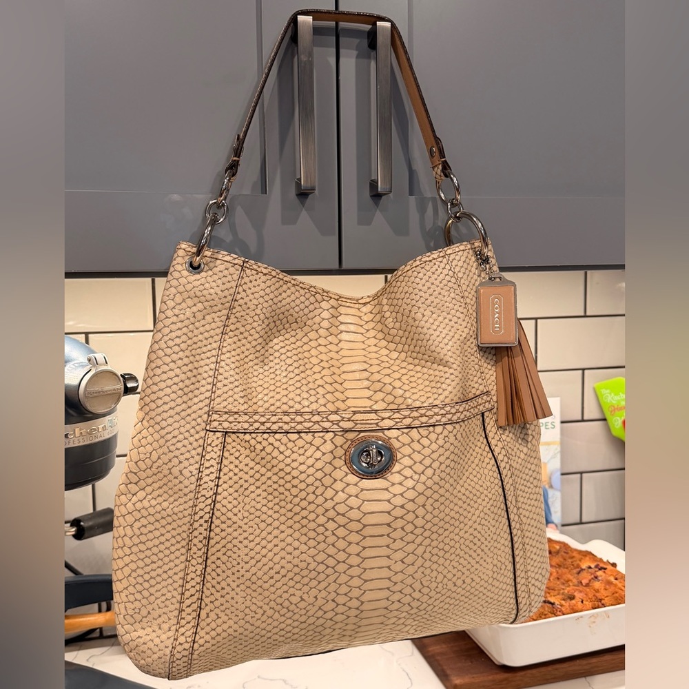 Coach Park Python F24383 Leather Large Hobo Bag